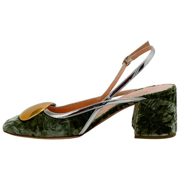 Rupert Sanderson Sage Velvet Cavalla Slingback Pumps with Gold - Picture 3 of 5